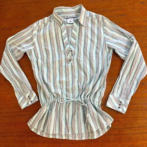 Columbia Sz M Blue/Orange Cotton Tie Waist Button Down Camping Outdoors Classic